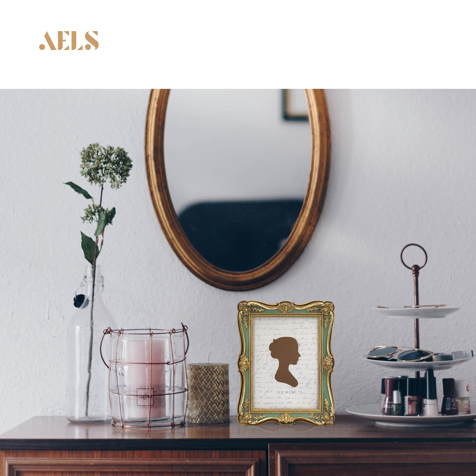 AELS 5x7 Inch Vintage Picture Frame, Elegant Antique Photo Frames with Glass Front, Photo Display, Tabletop Wall Hanging, Gift I